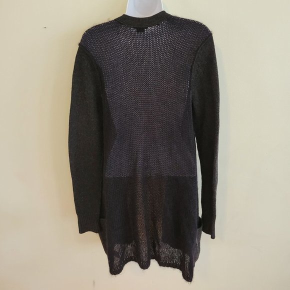 Theory M Black Wool Knit Cardigan Sweater EBELLINA LORYELLE Pockets - Picture 2 of 7